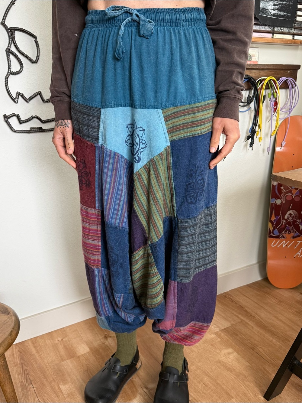 Vintage 90s 2000s Patchwork Harem Drop Crotch Pants ~ Size Small